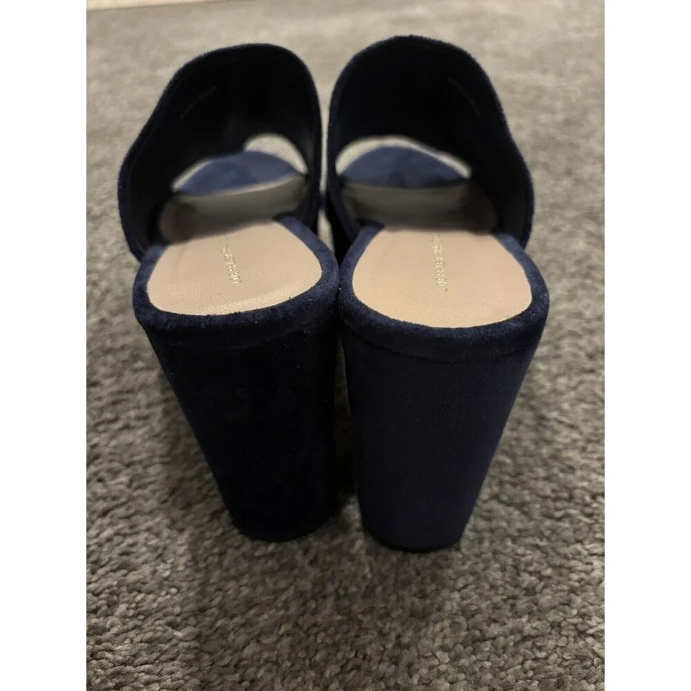 Loeffler Randall‎ Amara Blue Velvet Platform Wedge Slides Shoes size 9.5